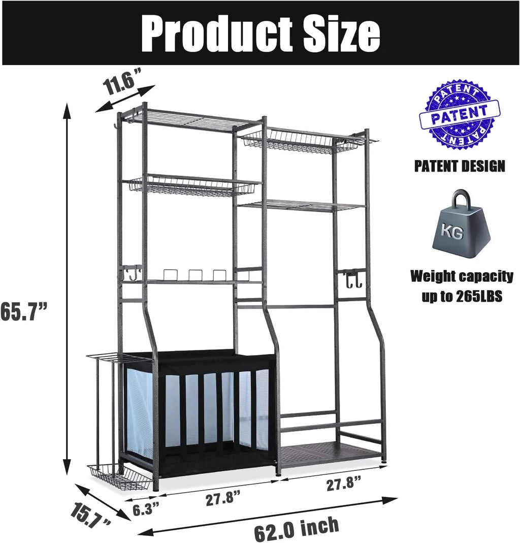 Garage Sports Equipment Storage, 2 Golf Bag Storage Rack, Garage Ball Organizer Rack