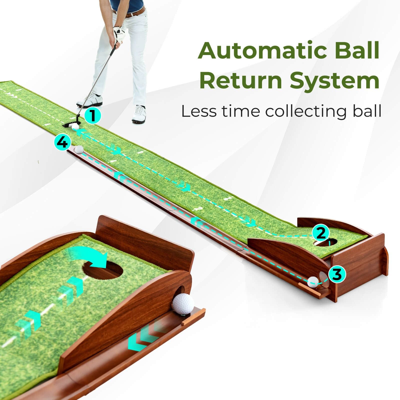 Golf Putting Mat Training Aid with Auto Ball Return and 3 Balls