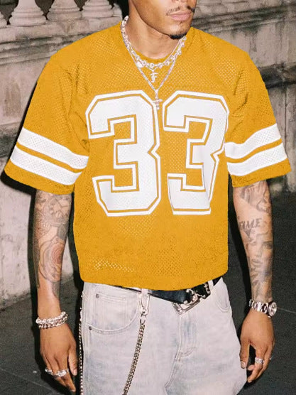 Summer Men's Mesh Sports Jersey T-shirt Round Neck Loose Fashion Street Wear Hip Hop Style Short Sleeve