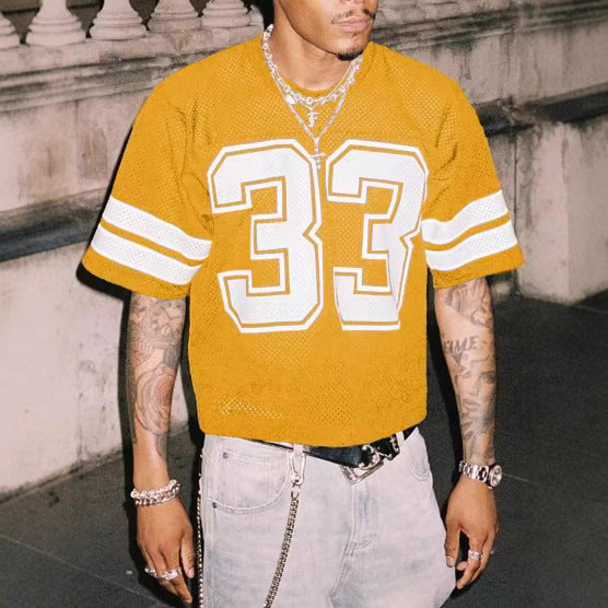 Summer Men's Mesh Sports Jersey T-shirt Round Neck Loose Fashion Street Wear Hip Hop Style Short Sleeve