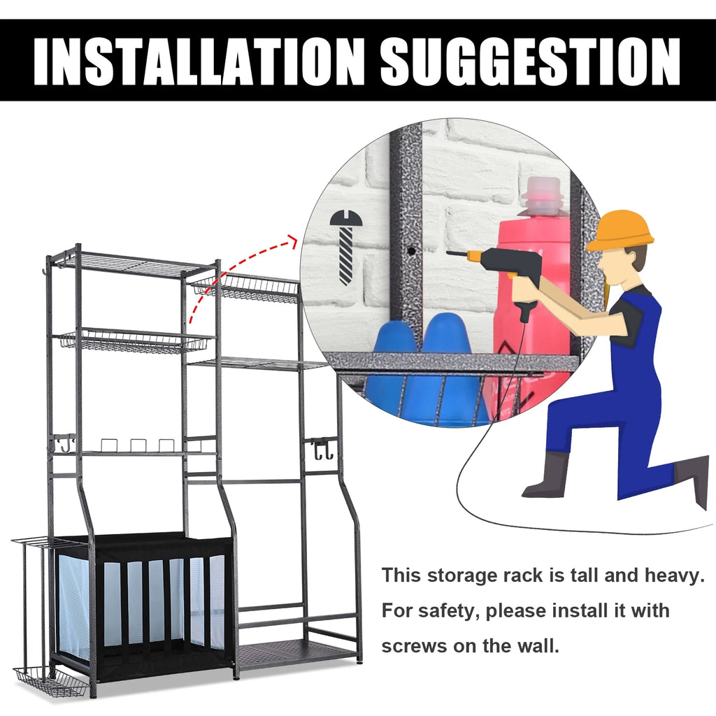 Garage Sports Equipment Storage, 2 Golf Bag Storage Rack, Garage Ball Organizer Rack